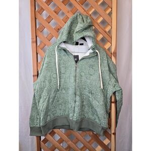 Billabong Sherpa Lined Full Zip Hoodie Mens XL Light Olive Green Pattern - New